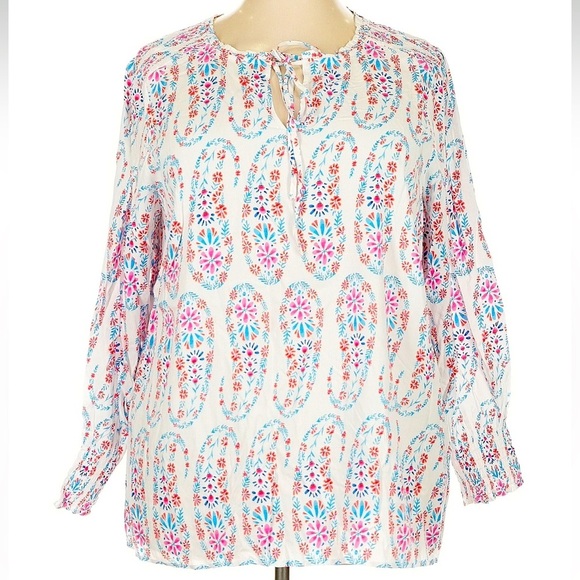 Talbots White Paisley Print Peasant Top Long Sleeve Blouse Women’s Plus Size 2X - Picture 1 of 7